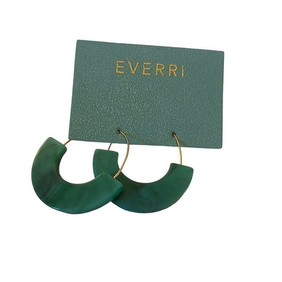 Everri Marbled Green Resin Half Hoops. - Picture 2 of 6